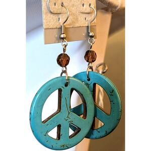 Dyed Magnesite Crystal Bead Peace Sign Wire Earrings